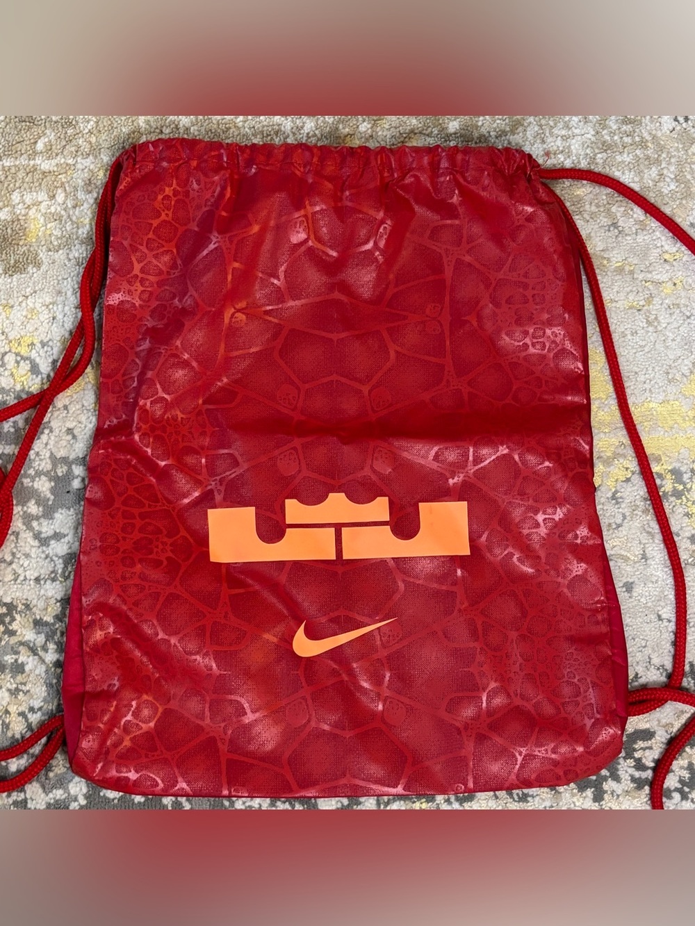 Nike LeBron James Drawstring Gym Sack Bag Red Orange Crown Logo Swoosh Authentic